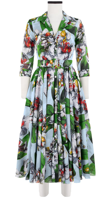 Aster Dress Shirt Collar 3/4 Sleeve Midi Length Cotton Musola (Mode Orchid)