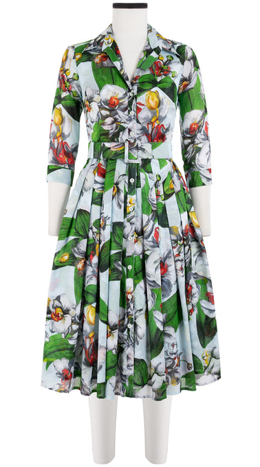 Audrey Dress #4 Shirt Collar 3/4 Sleeve Long Length Cotton Musola (Mode Orchid)