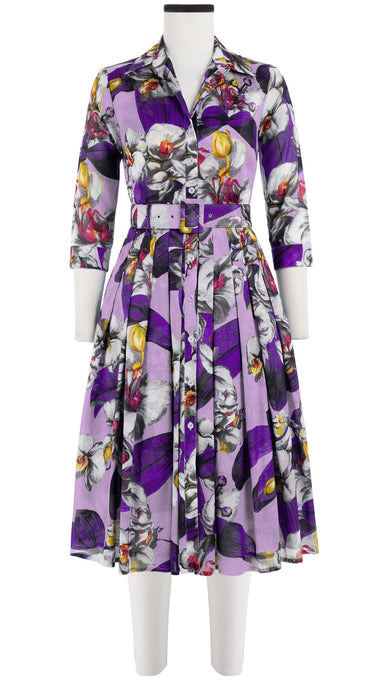 Audrey Dress #4 Shirt Collar 3/4 Sleeve Long Length Cotton Musola (Mode Orchid)