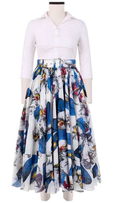 Aster Skirt #1 with Belt Midi Length Cotton Musola (Mode Orchid)