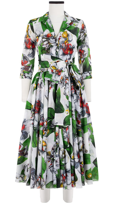 Aster Dress Shirt Collar 3/4 Sleeve Midi Length Cotton Musola (Mode Orchid)