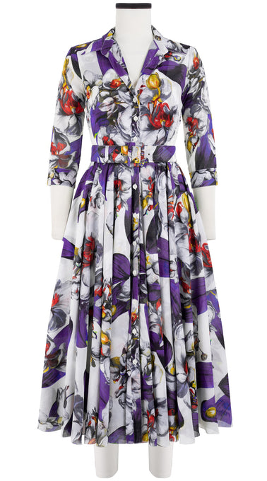 Aster Dress Shirt Collar 3/4 Sleeve Midi Length Cotton Musola (Mode Orchid)
