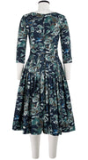 Florance Dress #2 Boat Neck 3/4 Sleeve Long Length Cotton Stretch (Morning Glory & Bird)