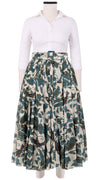 Aster Skirt #1 with Belt Midi Length Cotton Musola (Morning Glory & Bird)