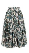 Aster Skirt #1 with Belt Midi Length Cotton Musola (Morning Glory & Bird)