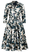 Laurent Dress Shirt Collar 3/4 Sleeve Long Length Cotton Stretch (Morning Glory & Bird)