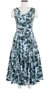 Amanda Dress Open V Neck Sleeveless Midi Length Cotton Stretch (Morning Glory & Bird)
