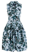 Claire Dress Shirt Collar Sleeveless Cotton Stretch (Morning Glory & Bird)