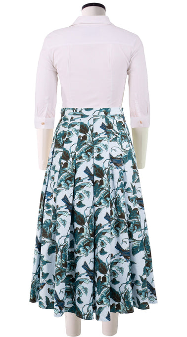Zeller Skirt Midi Length Cotton Stretch (Morning Glory & Bird)