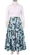 Zeller Skirt Midi Length Cotton Stretch (Morning Glory & Bird)