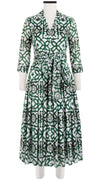 Audrey Dress #4 Shirt Collar 3/4 Sleeve Midi Length Cotton Musola (Mosaique Tile White)
