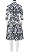 Audrey Dress #1 Shirt Collar 3/4 Sleeve Cotton Stretch (Mosaique Tile White)