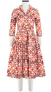 Audrey Dress #2 Shirt Collar 3/4 Sleeve Long Length Cotton Stretch (Mosaique Tile White)