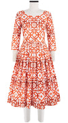 Florance Dress #2 Boat Neck 3/4 Sleeve Long Length Cotton Stretch (Mosaique Tile White)