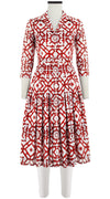 Audrey Dress #4 Shirt Collar 3/4 Sleeve Long Length Cotton Musola (Mosaique Tile White)