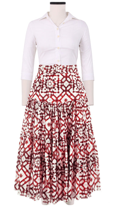 Emma Skirt Midi Length Cotton Musola (Mosaique Tile White)
