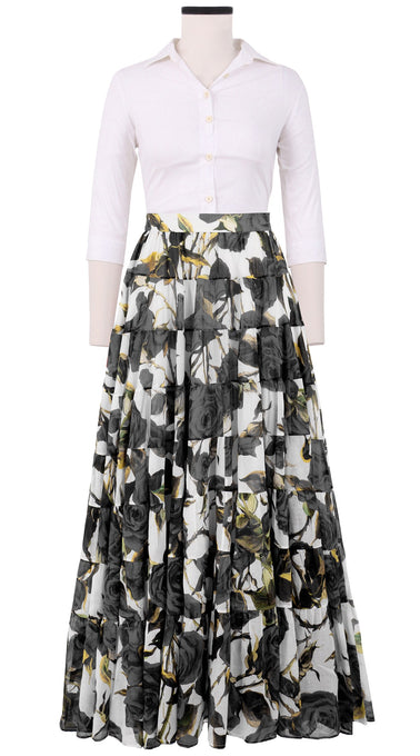 Mia Skirt with Hamilton Belt Maxi Length Cotton Musola (Moulin Rouge Rose)