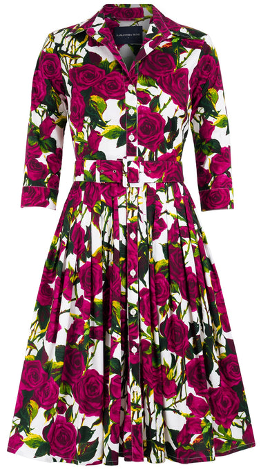 Audrey Dress #2 Shirt Collar 3/4 Sleeve Cotton Stretch (Moulin Rouge Rose)