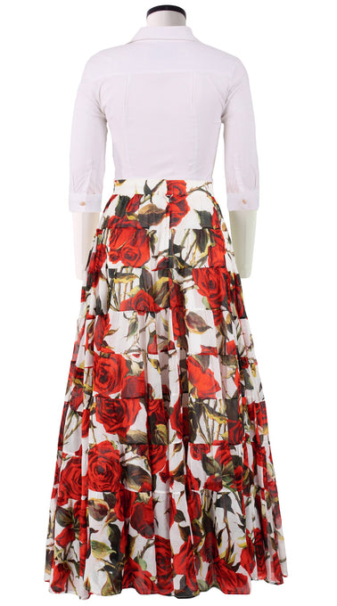 Mia Skirt with Hamilton Belt Maxi Length Cotton Musola (Moulin Rouge Rose)