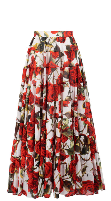Mia Skirt with Hamilton Belt Maxi Length Cotton Musola (Moulin Rouge Rose)