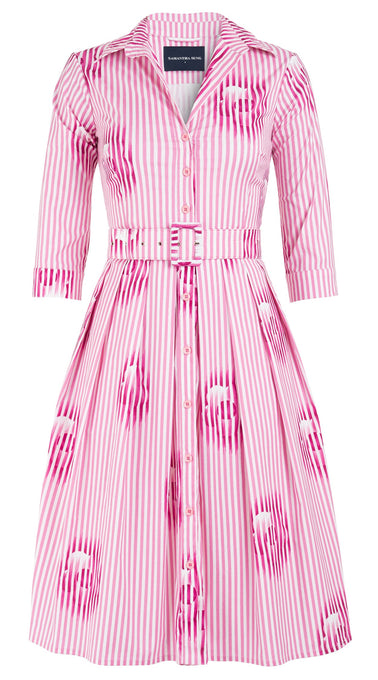 Audrey Dress #1 Shirt Collar 3/4 Sleeve Cotton Stretch (Oxford Stripe)