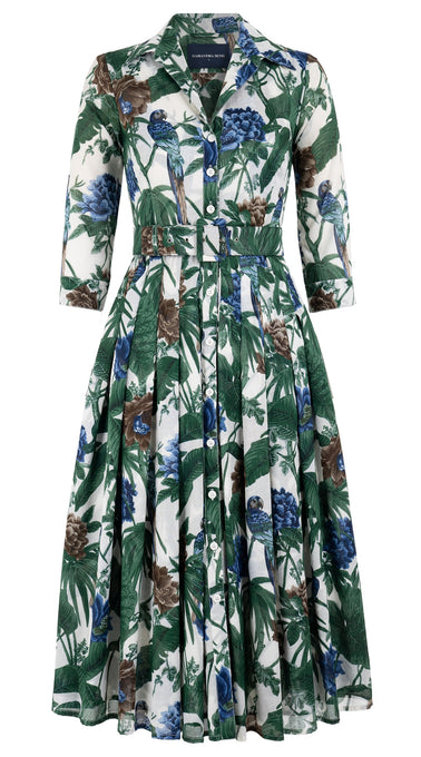 Audrey Dress #4 Shirt Collar 3/4 Sleeve Midi Length Cotton Musola (Paradise Jungle)