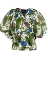 Anastasia Blouse #1 Crew Neck Slit 3/4 Puff Sleeve Cotton Musola (Paradise Jungle)