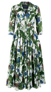 Aster Dress Shirt Collar 3/4 Sleeve Midi Length Cotton Musola (Paradise Jungle)