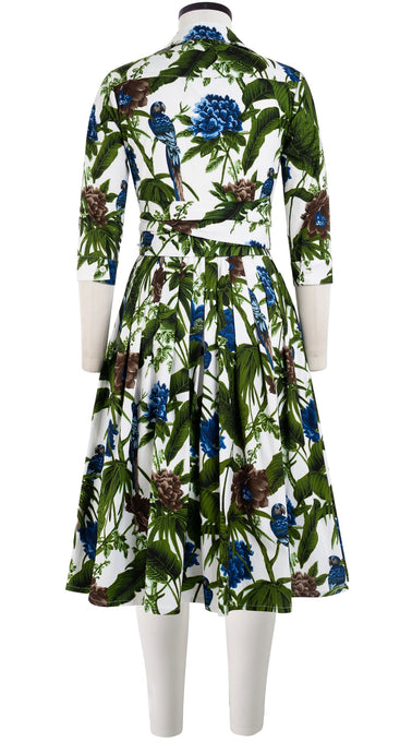 Audrey Dress #2 Shirt Collar 3/4 Sleeve Long Length Cotton Stretch (Paradise Jungle)