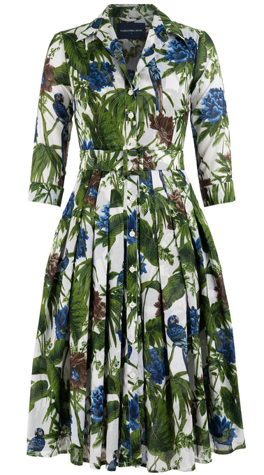 Audrey Dress #4 Shirt Collar 3/4 Sleeve Long Length Cotton Musola (Paradise Jungle)