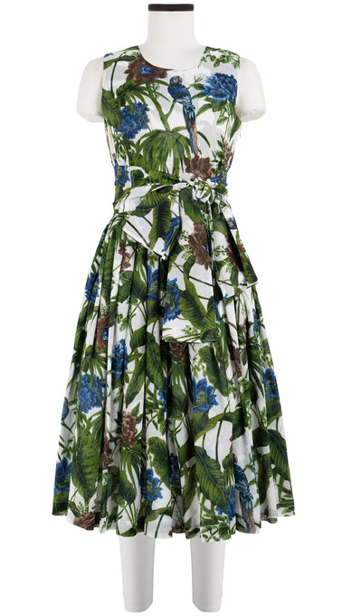 Florance Dress #2 Crew Neck Sleeveless Long Length Cotton Musola (Paradise Jungle)