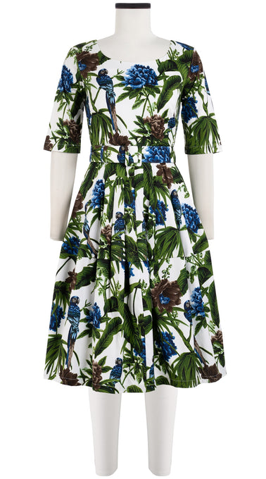 Rachel Dress Boat Neck 1/2 Sleeve Cotton Stretch (Paradise Jungle)