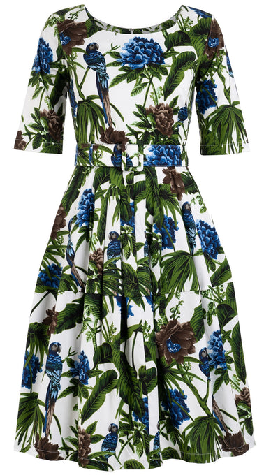 Rachel Dress Boat Neck 1/2 Sleeve Cotton Stretch (Paradise Jungle)