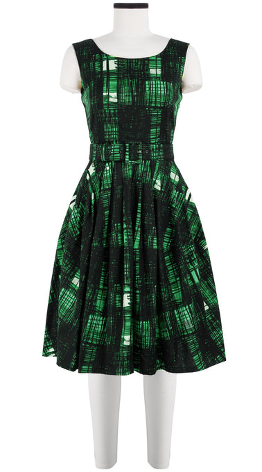 Rachel Dress Boat Neck Sleeveless Cotton Stretch (Pencil Check)