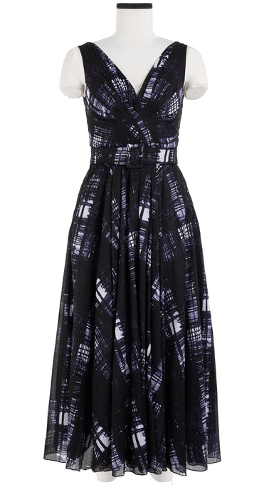 Vivien Dress #1 V Neck Sleeveless Midi Plus Length Cotton Musola (Pencil Check)