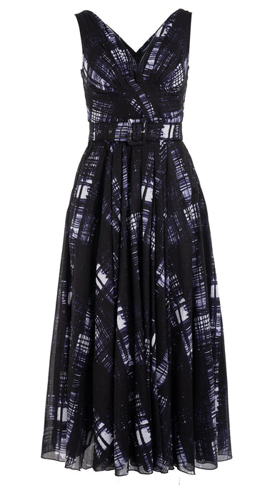 Vivien Dress #1 V Neck Sleeveless Midi Plus Length Cotton Musola (Pencil Check)