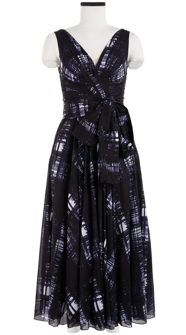 Vivien Dress #1 V Neck Sleeveless Midi Plus Length Cotton Musola (Pencil Check)