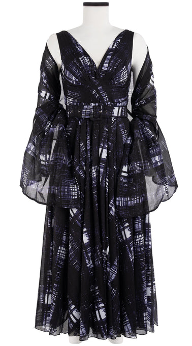 Vivien Dress #1 V Neck Sleeveless Midi Plus Length Cotton Musola (Pencil Check)