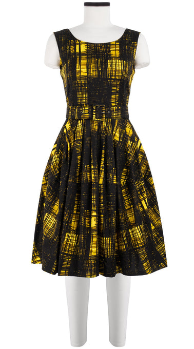 Rachel Dress Boat Neck Sleeveless Cotton Stretch (Pencil Check)