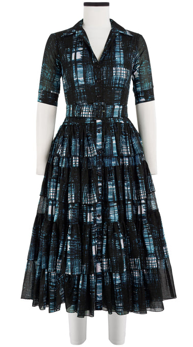 Preen Dress Crew Neck 1/2 Sleeve Midi Length Cotton Musola (Pencil Check)