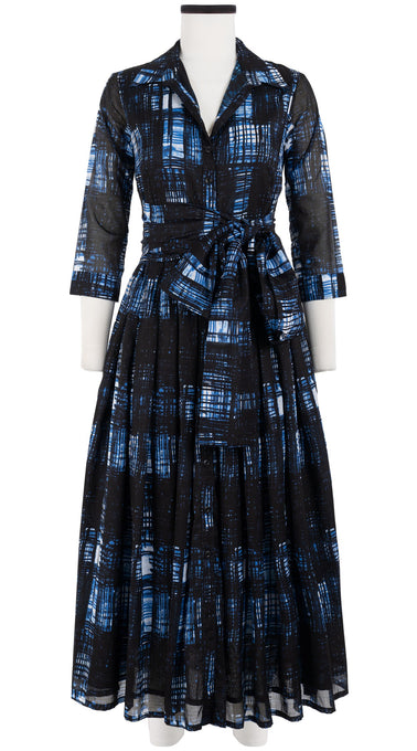 Audrey Dress #4 Shirt Collar 3/4 Sleeve Midi Plus Length Cotton Musola (Pencil Check)