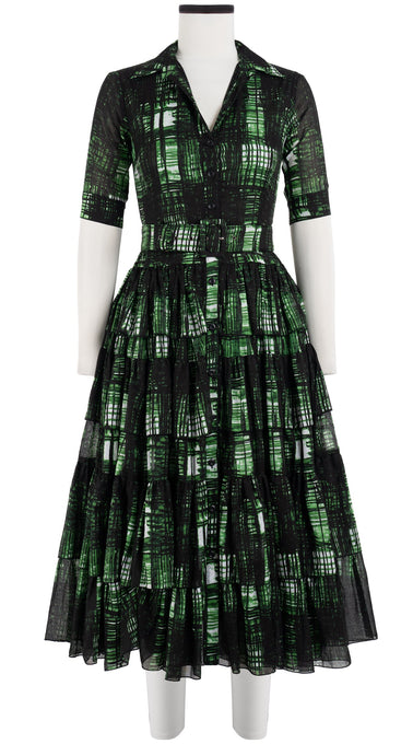 Preen Dress Crew Neck 1/2 Sleeve Midi Length Cotton Musola (Pencil Check)