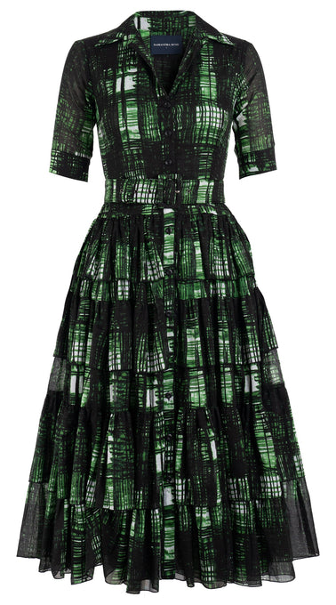 Preen Dress Crew Neck 1/2 Sleeve Midi Length Cotton Musola (Pencil Check)