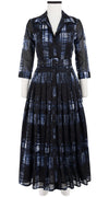 Audrey Dress #4 Shirt Collar 3/4 Sleeve Midi Plus Length Cotton Musola (Pencil Check)