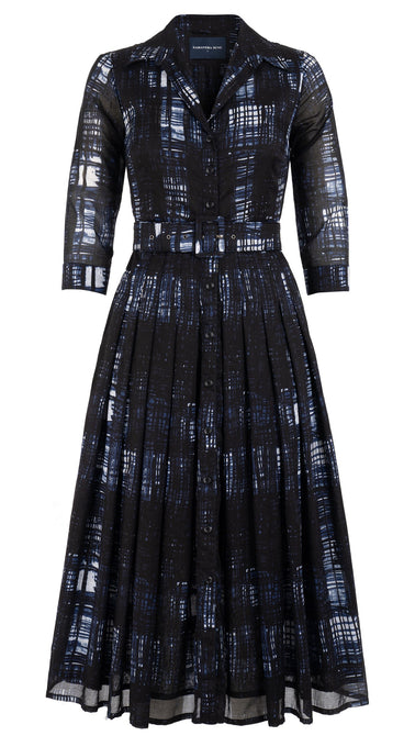 Audrey Dress #4 Shirt Collar 3/4 Sleeve Midi Length Cotton Musola (Pencil Check)