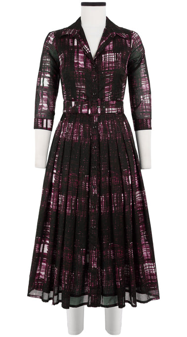 Audrey Dress #4 Shirt Collar 3/4 Sleeve Midi Length Cotton Musola (Pencil Check)