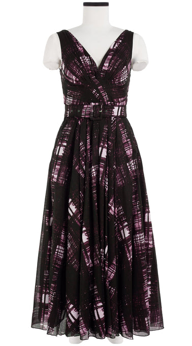 Vivien Dress #1 V Neck Sleeveless Midi Plus Length Cotton Musola (Pencil Check)