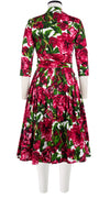 Audrey Dress #2 Shirt Collar 3/4 Sleeve Long Length Cotton Stretch (Peony Bloom)