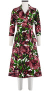 Olivia Dress Shirt Collar 3/4 Sleeve Long Length Cotton Stretch (Peony Bloom)