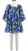 Cozette Dress Square Neck 3/4 Sleeve with Hamilton Belt Mini Length Cotton Musola (Peony Bloom)
